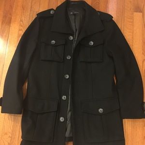 INC men coat in black. Length is 34” in black.